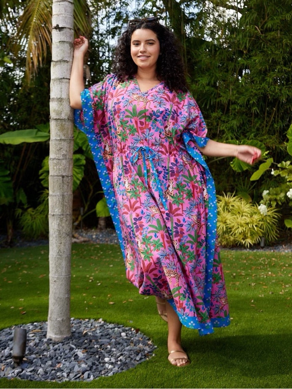 Printfresh x Lime Ricki Let's Cruise Caftan Dress Cover-Up Big Cat Family OS+